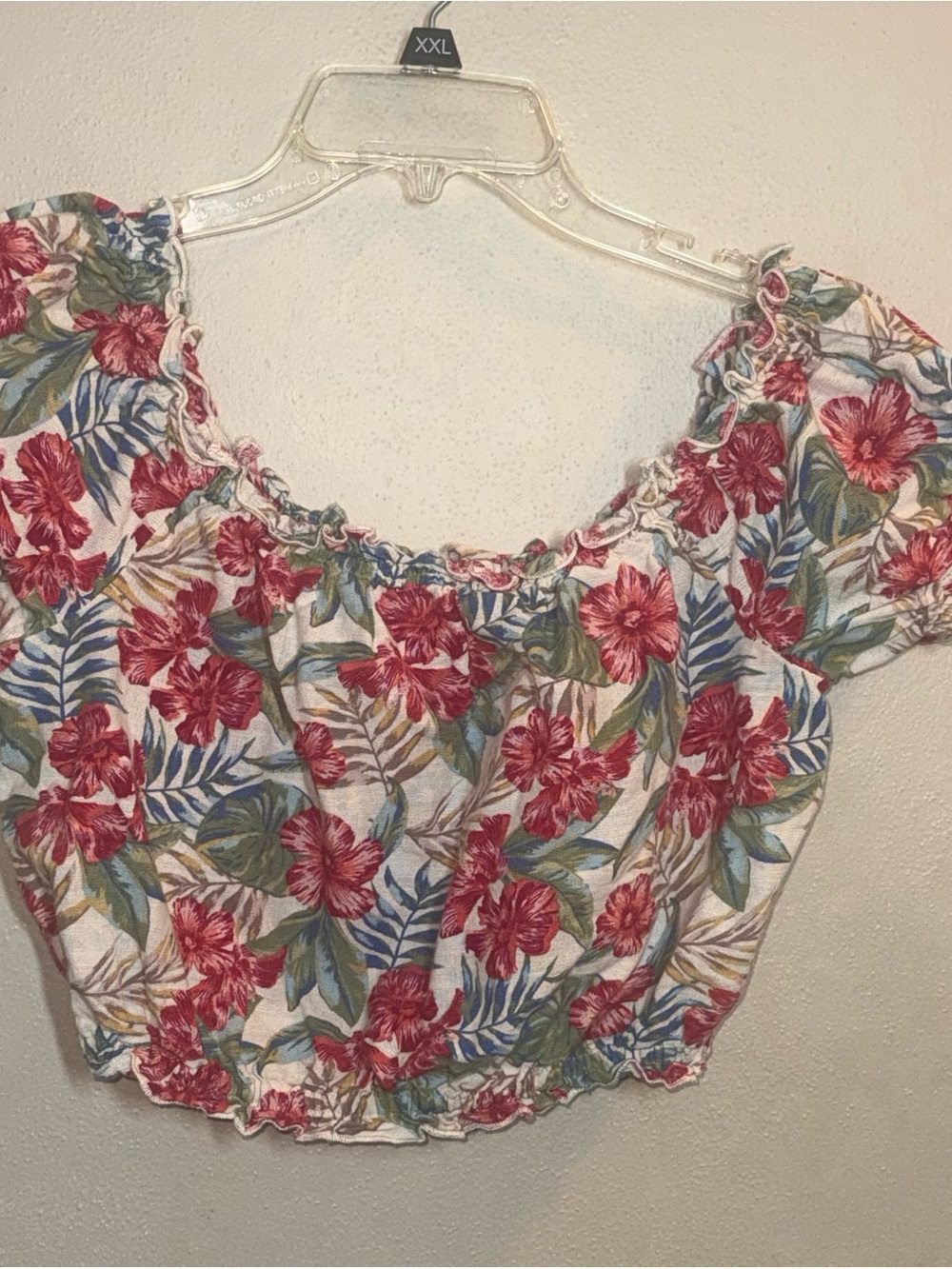 American Eagle Tropical Floral Off-Shoulder Crop Top Sz XS